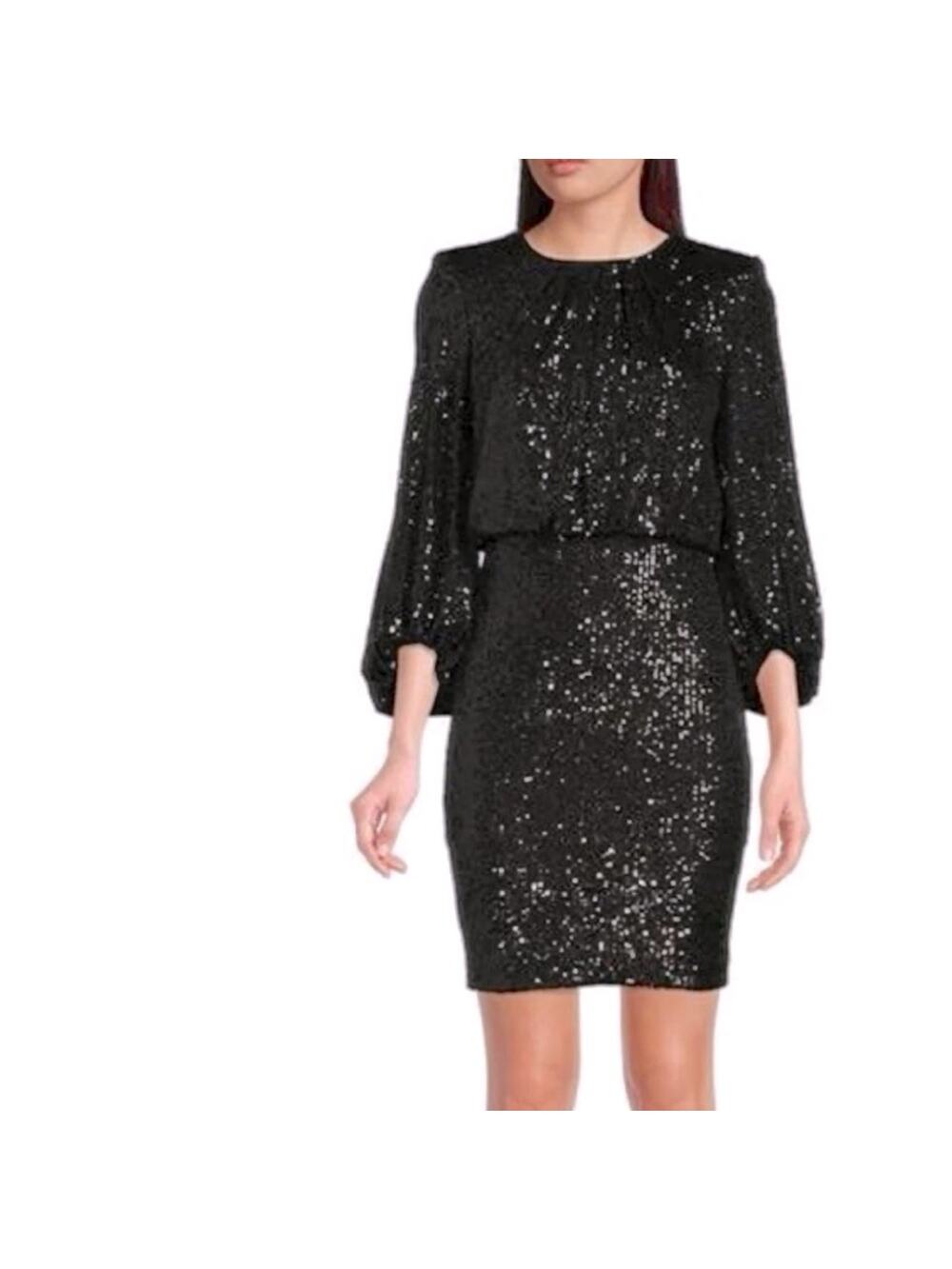 NWT Vince Camuto black sequin 3/4 balloon sleeve blouson dress